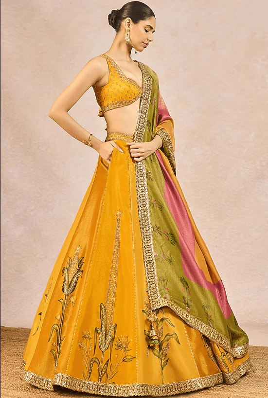 Yellow Tissue Boota Motif Embroidered Lehenga Set - Image 3
