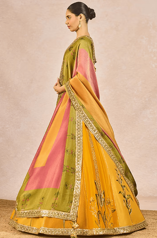 Yellow Tissue Boota Motif Embroidered Lehenga Set - Image 4