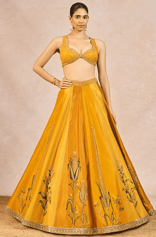 Yellow Tissue Boota Motif Embroidered Lehenga Set - Image 5