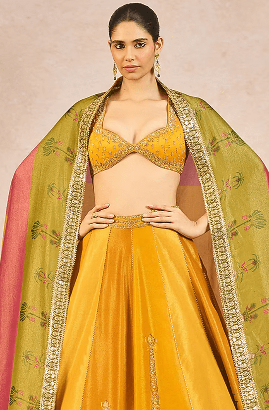 Yellow Tissue Boota Motif Embroidered Lehenga Set - Image 6