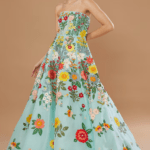 Blue Organza Embroidered Gown
