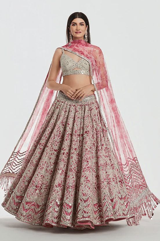 Multi-Colored Chanderi Sequins Work Lehenga Set