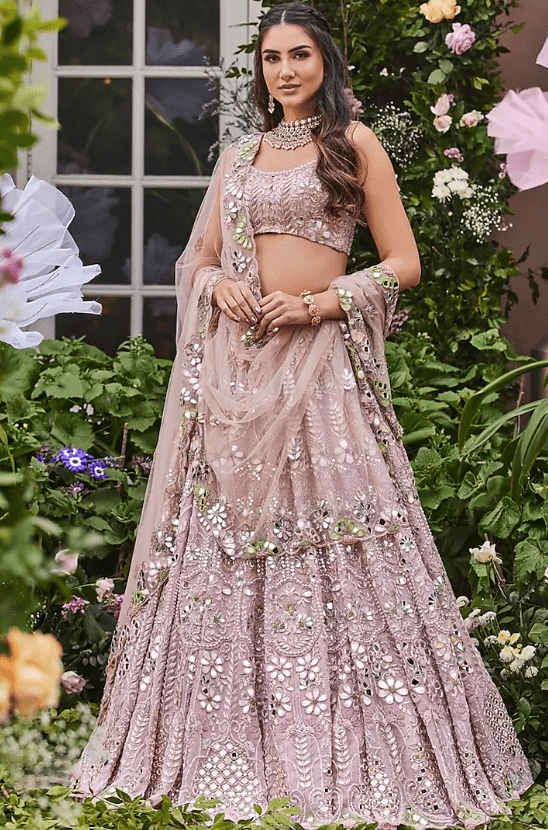 Powder Pink Embroidered Lehenga Set