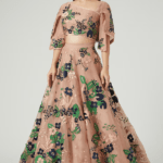 Peach Floral Embroidered Lehenga Set