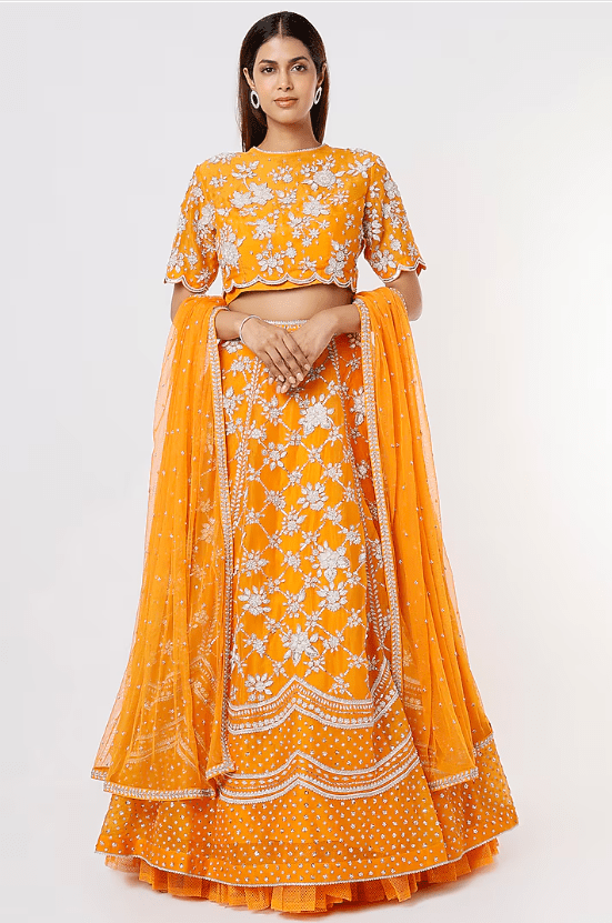 Orange Embroidered Lehenga Set