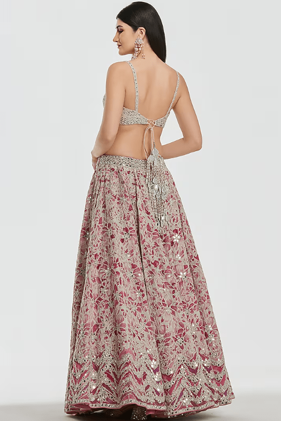Multi-Colored Chanderi Sequins Work Lehenga Set - Image 2