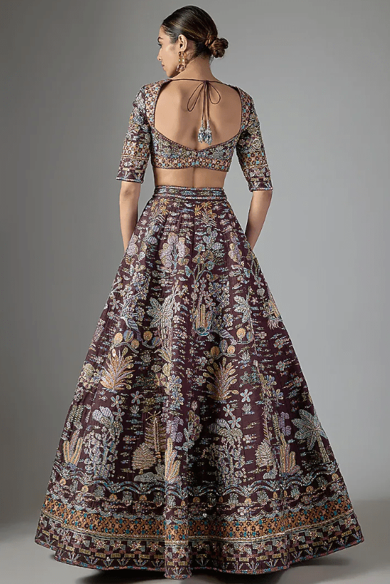 Teakberry Raw Silk & Tulle Applique Embellished Lehenga Set - Image 2