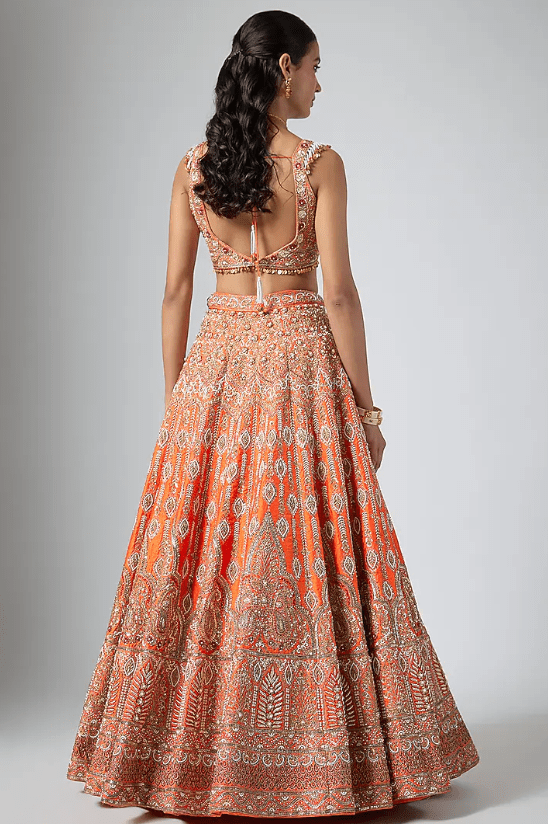 Orange Dola Silk Zardosi Embroidered Lehenga Set - Image 2