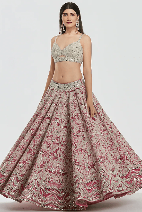Multi-Colored Chanderi Sequins Work Lehenga Set - Image 3