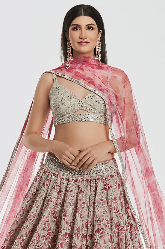 Multi-Colored Chanderi Sequins Work Lehenga Set - Image 4
