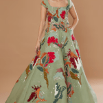 Green Organza Embroidered Gown