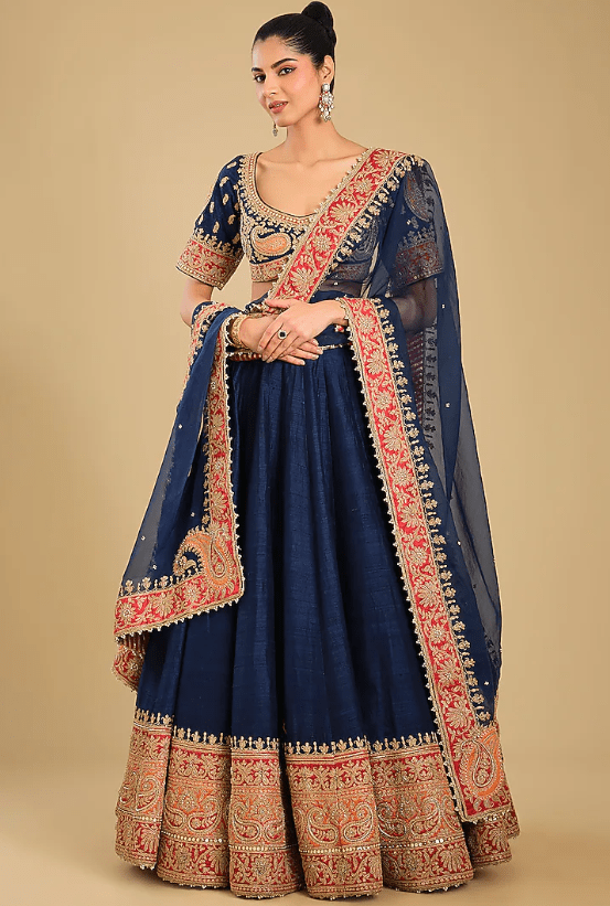 Deep Blue Pure Raw Silk Dori Embroidered Lehenga Set