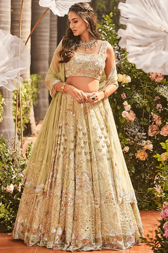 Mint Green Embroidered Lehenga Set