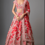 Red Raw Silk Embroidered Lehenga Set