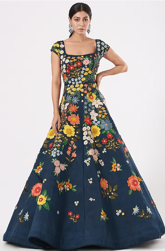 Teal Blue Embroidered Gown