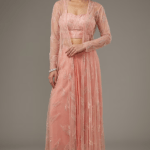 Pink Net Hand Embroidered Jacket Set