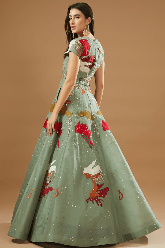 Sage Green Organza Embroidered Gown - Image 2