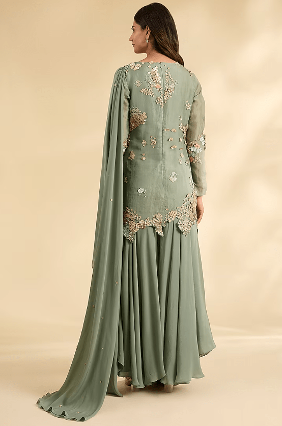Green Crepe Sharara Set - Image 2