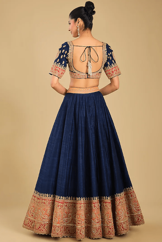 Deep Blue Pure Raw Silk Dori Embroidered Lehenga Set - Image 2
