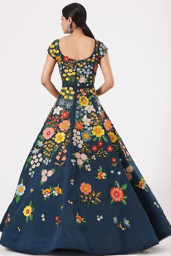 Teal Blue Embroidered Gown - Image 2