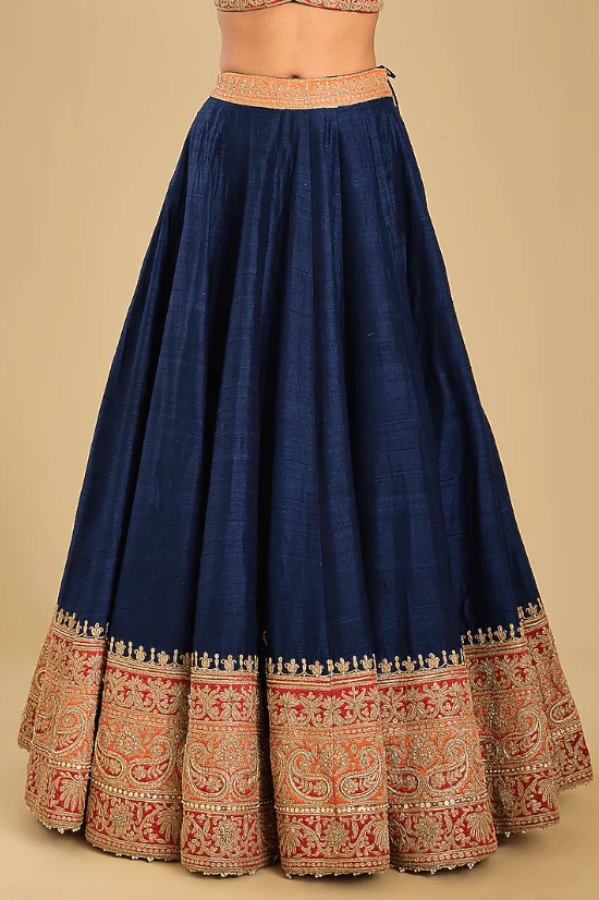 Deep Blue Pure Raw Silk Dori Embroidered Lehenga Set - Image 3