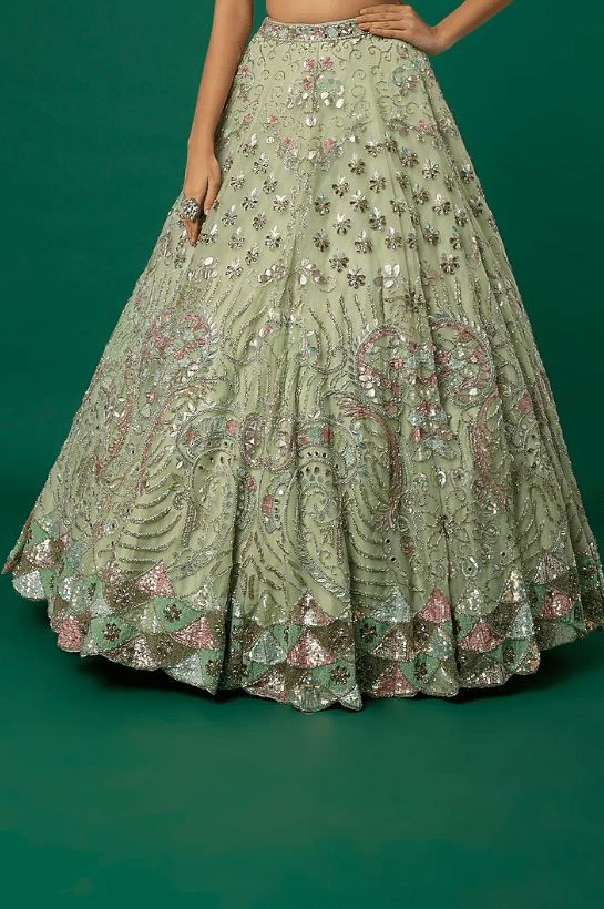 Mint Green Embroidered Lehenga Set - Image 3