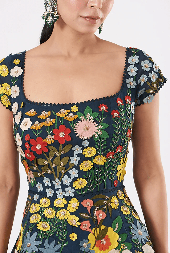 Teal Blue Embroidered Gown - Image 3
