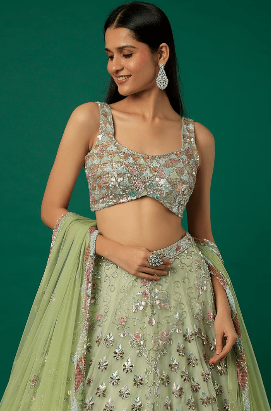 Mint Green Embroidered Lehenga Set - Image 4