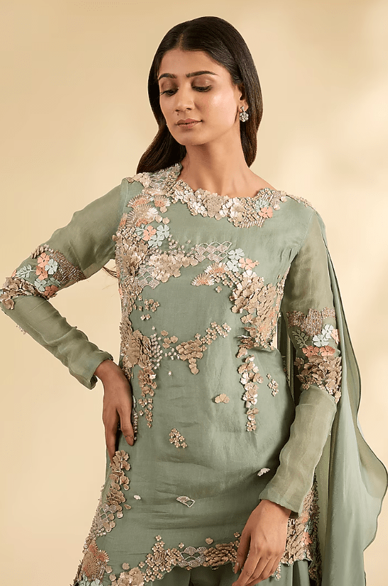 Green Crepe Sharara Set - Image 4