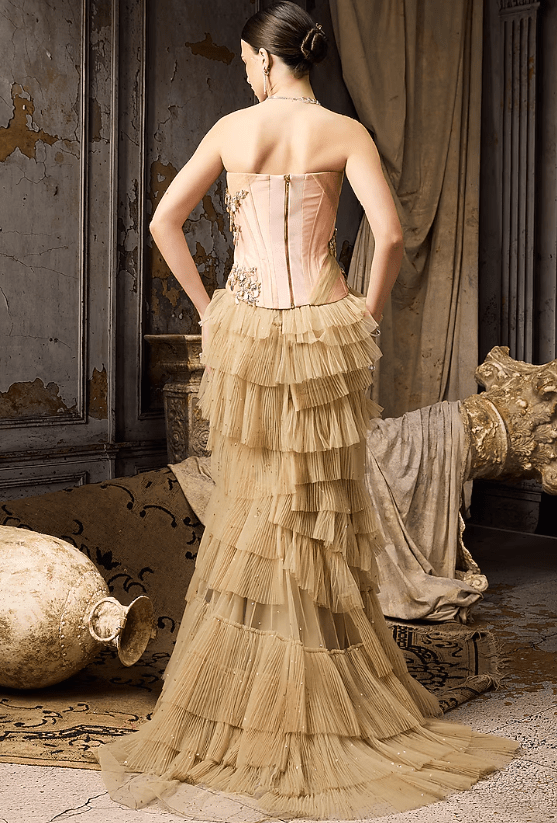Green Tulle & Net Tiered Lehenga Set - Image 2
