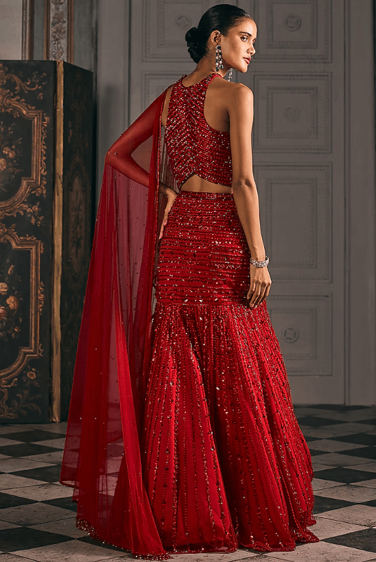 Red Net Embroidered Lehenga Set - Image 2