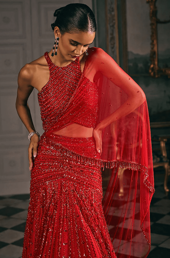 Red Net Embroidered Lehenga Set - Image 4