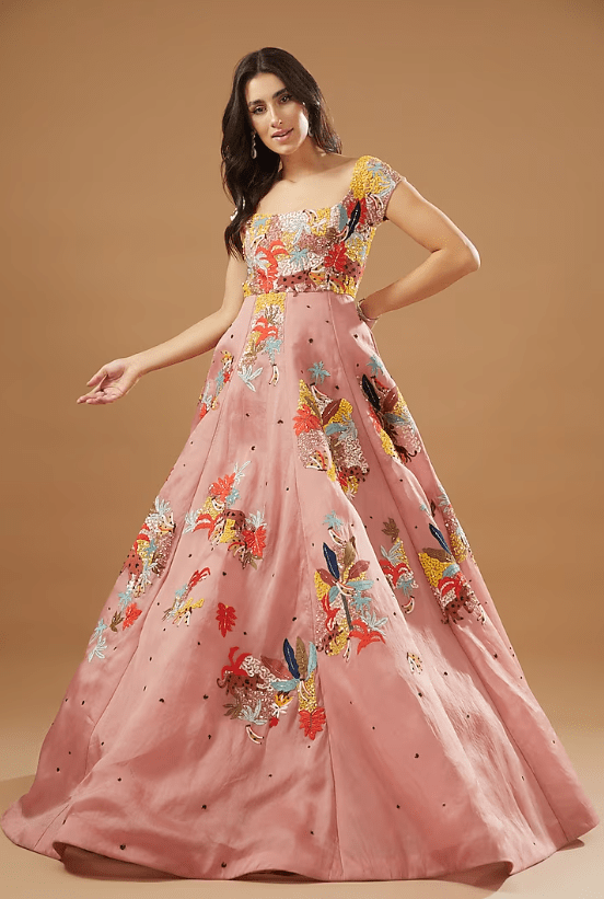 Pink Organza Embroidered Gown