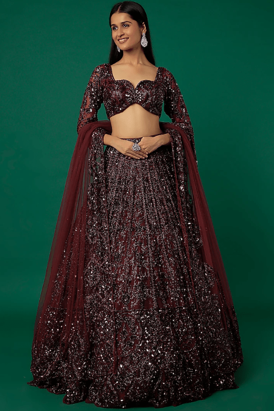 Mahogany Embroidered Lehenga Set