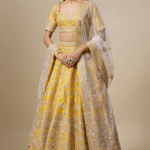 Mustard Raw Silk Embroidered Lehenga Set