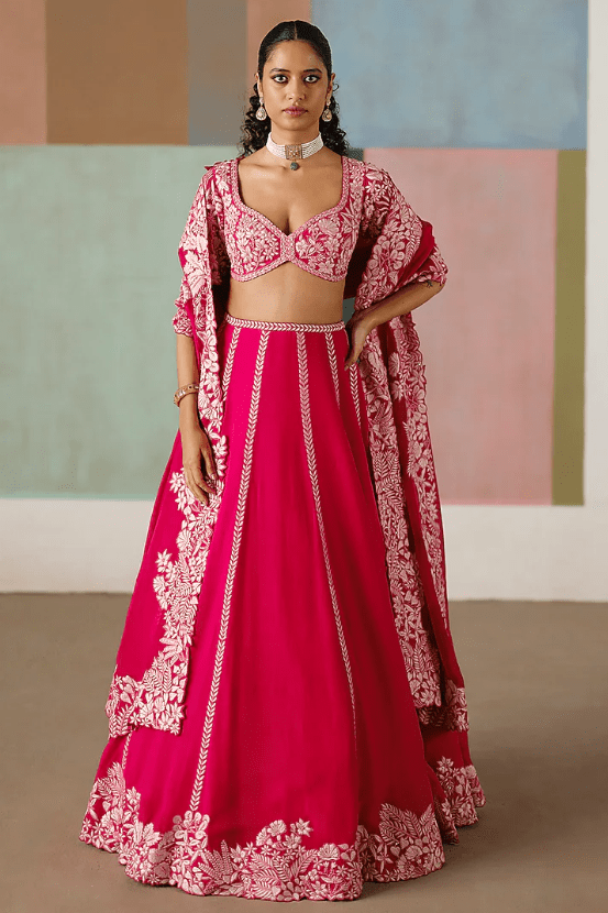 Fuchsia Organza Embroidered Lehenga Set
