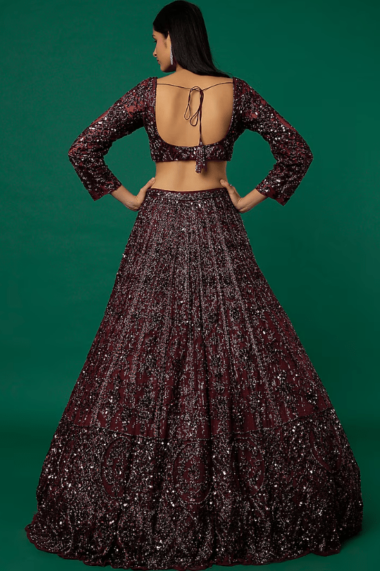 Mahogany Embroidered Lehenga Set - Image 2