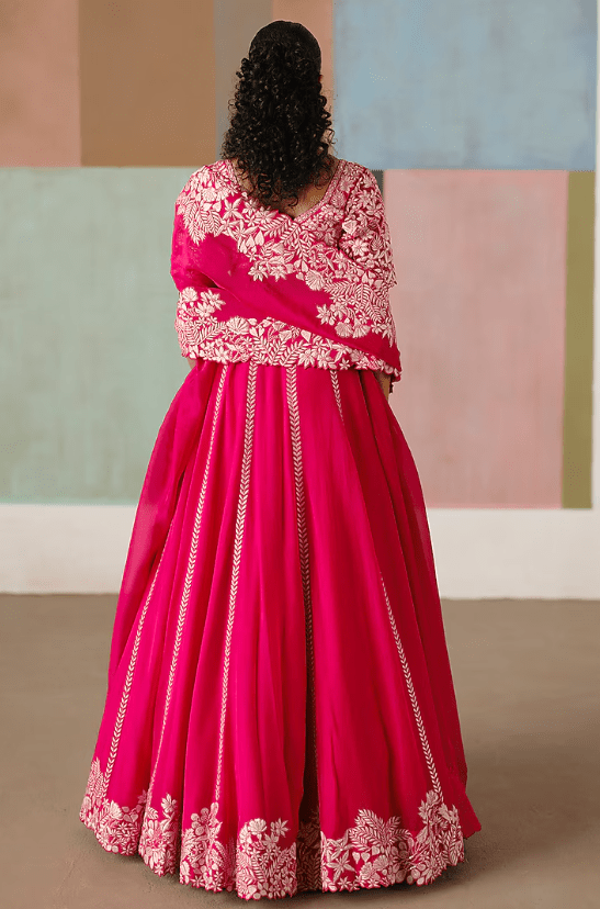Fuchsia Organza Embroidered Lehenga Set - Image 2