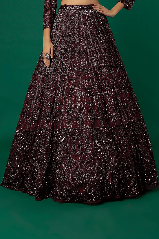 Mahogany Embroidered Lehenga Set - Image 3
