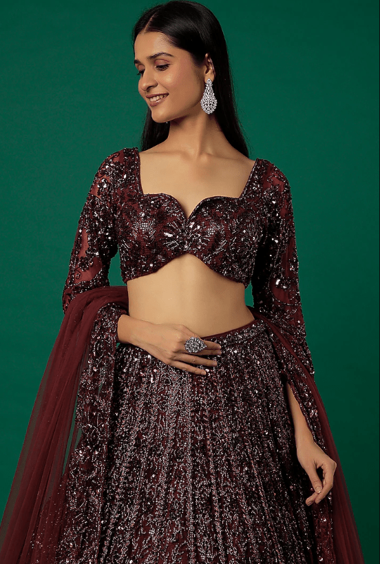 Mahogany Embroidered Lehenga Set - Image 4