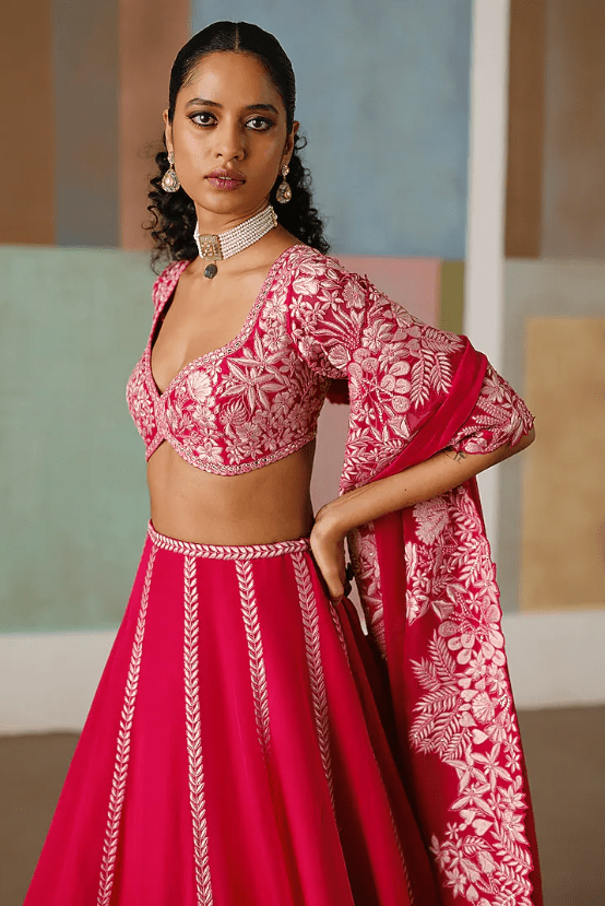 Fuchsia Organza Embroidered Lehenga Set - Image 3