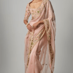Pink Organza Zardosi Embroidered Saree Set