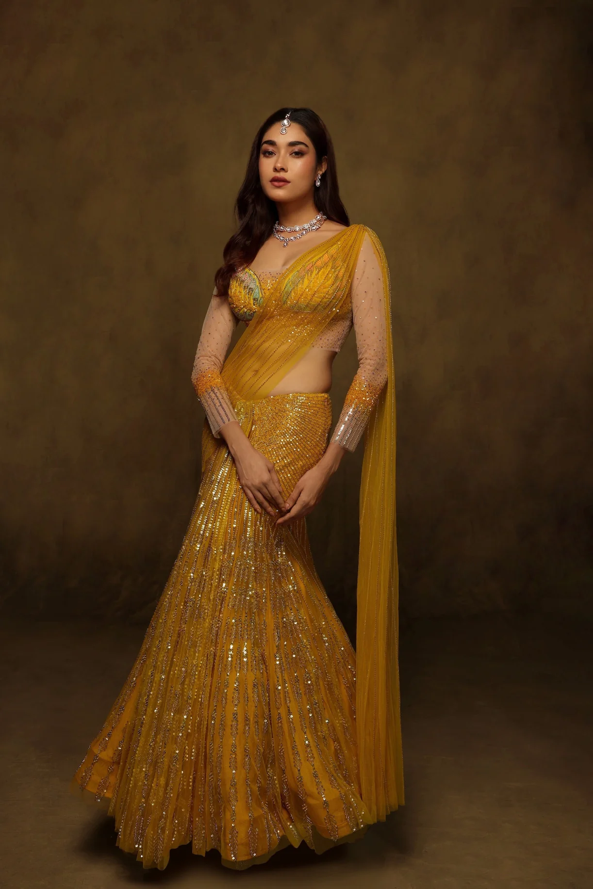 Sona pre-draped saree set