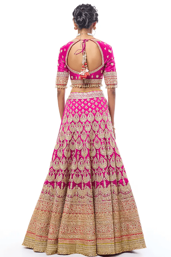 Rani Pink Tussar Thread Work Lehenga Set - Image 2