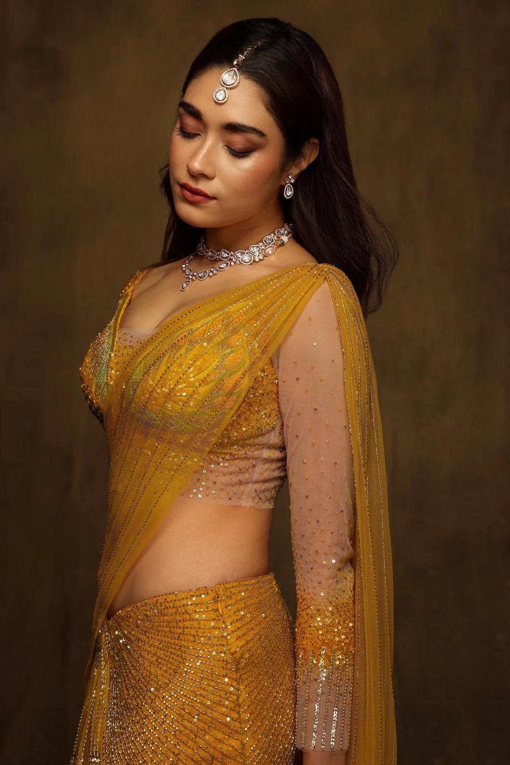 Sona pre-draped saree set - Image 2