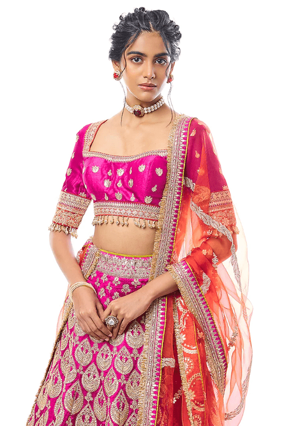 Rani Pink Tussar Thread Work Lehenga Set - Image 3