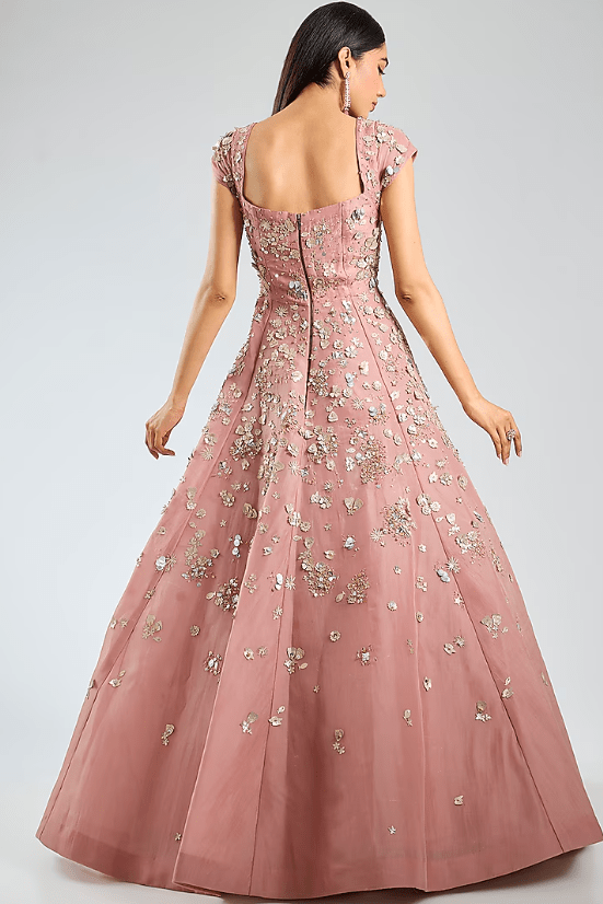 Pink Organza 3D Applique Embroidered Off-Shoulder Ball Gown - Image 2