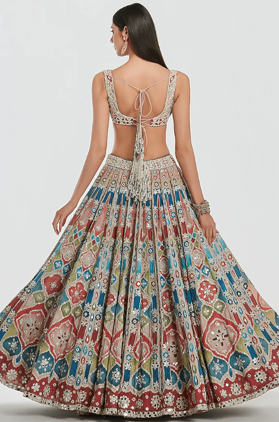 Multi-Colored Chanderi Mirror Work Lehenga Set - Image 2
