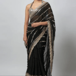 Black Georgette Sequins Embellished Saree Set