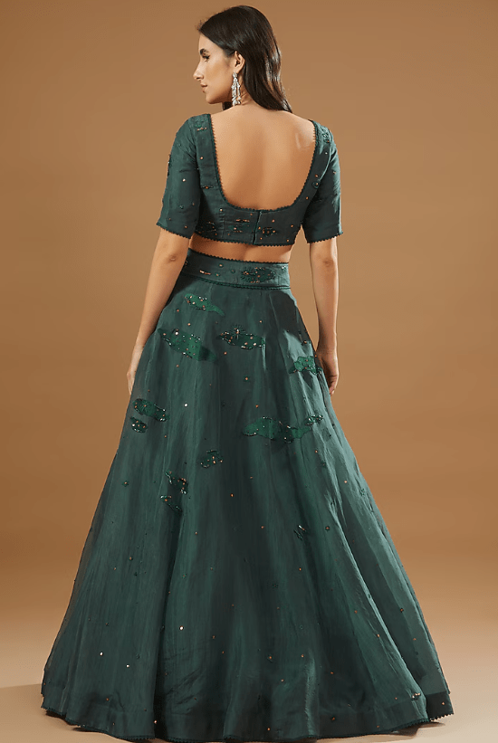 Green Chanderi Embroidered Lehenga Set - Image 2